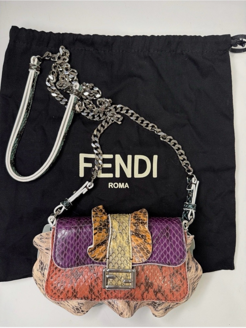 Fendi Microwave Baguette Multicolor Python Crossbody Bag only listing worldwide - Picture 1 of 15